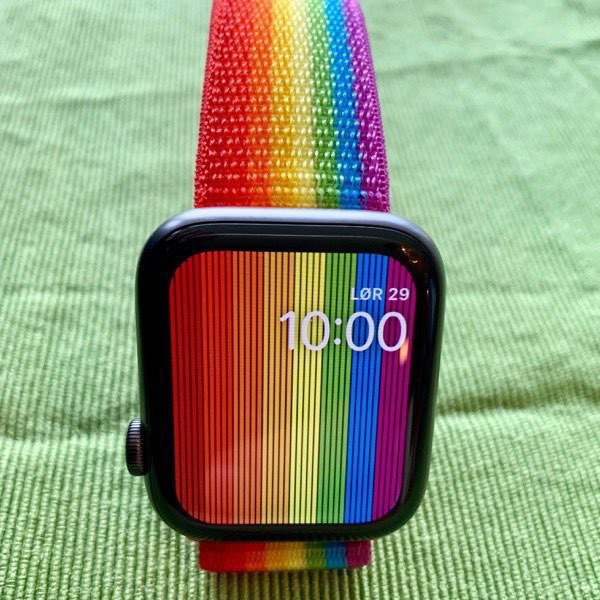 Apple Watch Series 4 with the 2019 Sport Loop Pride band